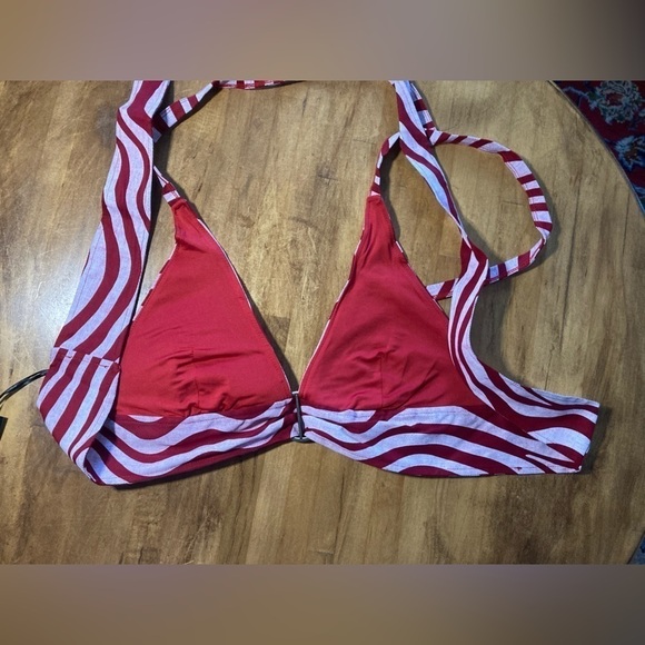 Dolls Kill Red and White Stripe Denim Halter Crop Bra top - Picture 8 of 11